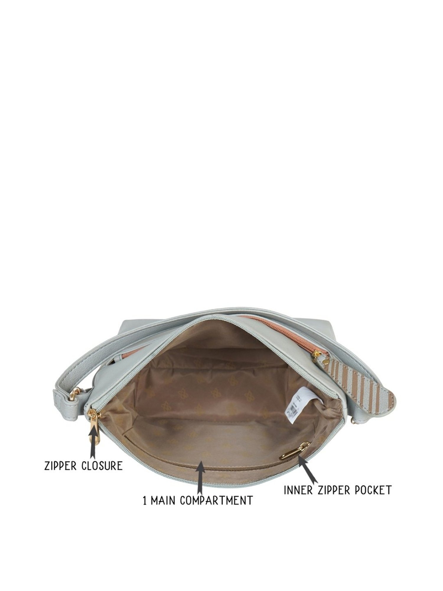 Baggit Grey Solid Medium Hobo Handbag