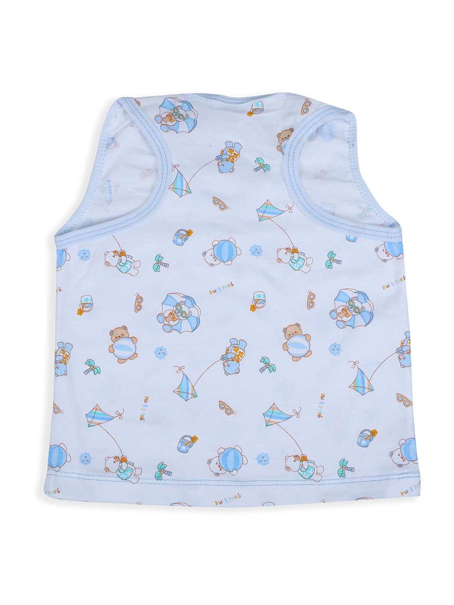 Baby Moo Kids Blue Cotton Printed Vest Set