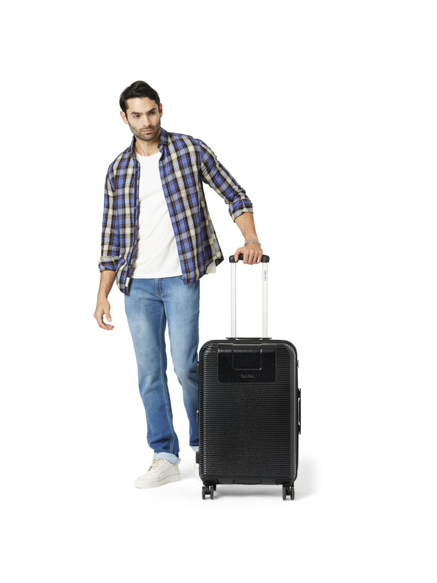 Calvin Klein Avenue Black Textured Hard Cabin Trolley Bag - 67 cm