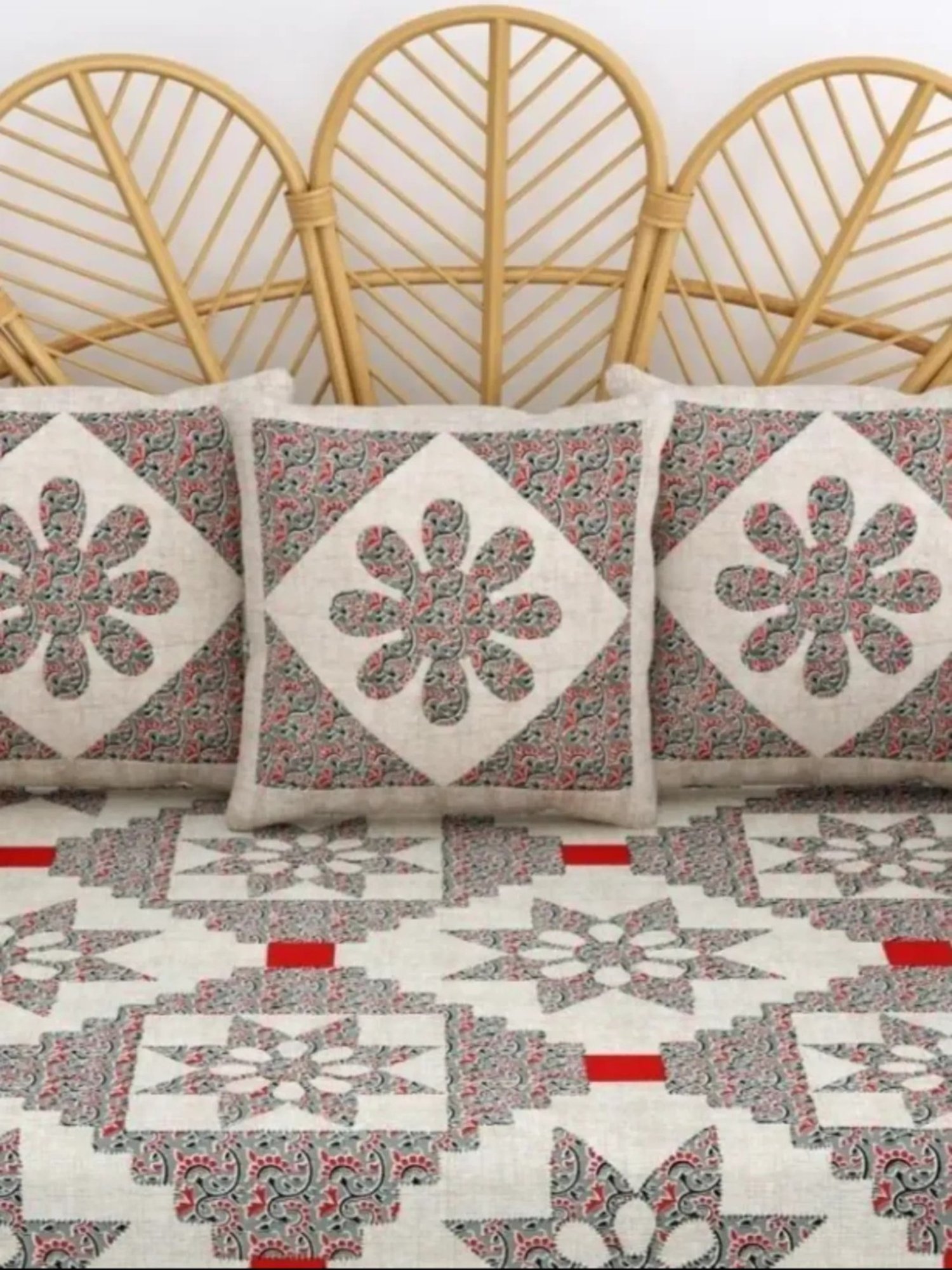 Living Roots Printed Grey 300 TC Cotton Single Diwan - Set of 8