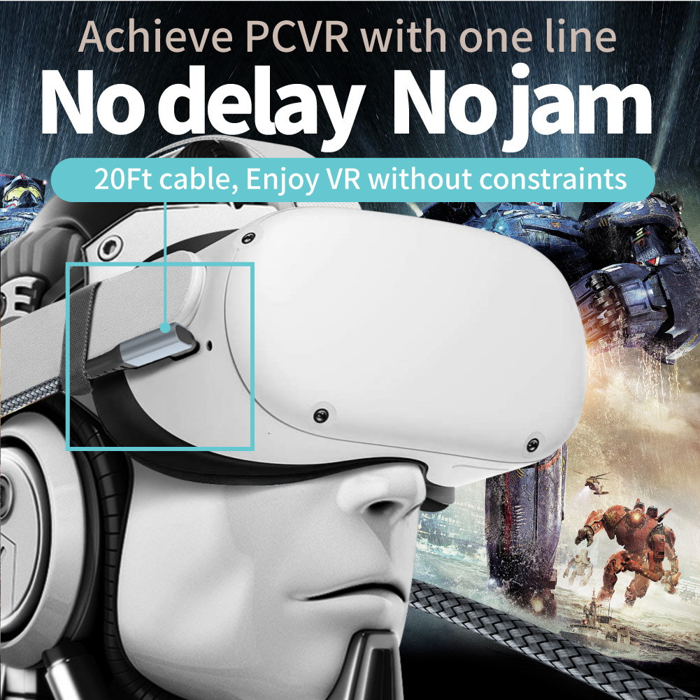 4pcs 6M 20FT Oculus Quest 2 Link Cable USB TO Tytp-c Computer Game VR Glasses Equipment All-in-one Elbow Data Cable