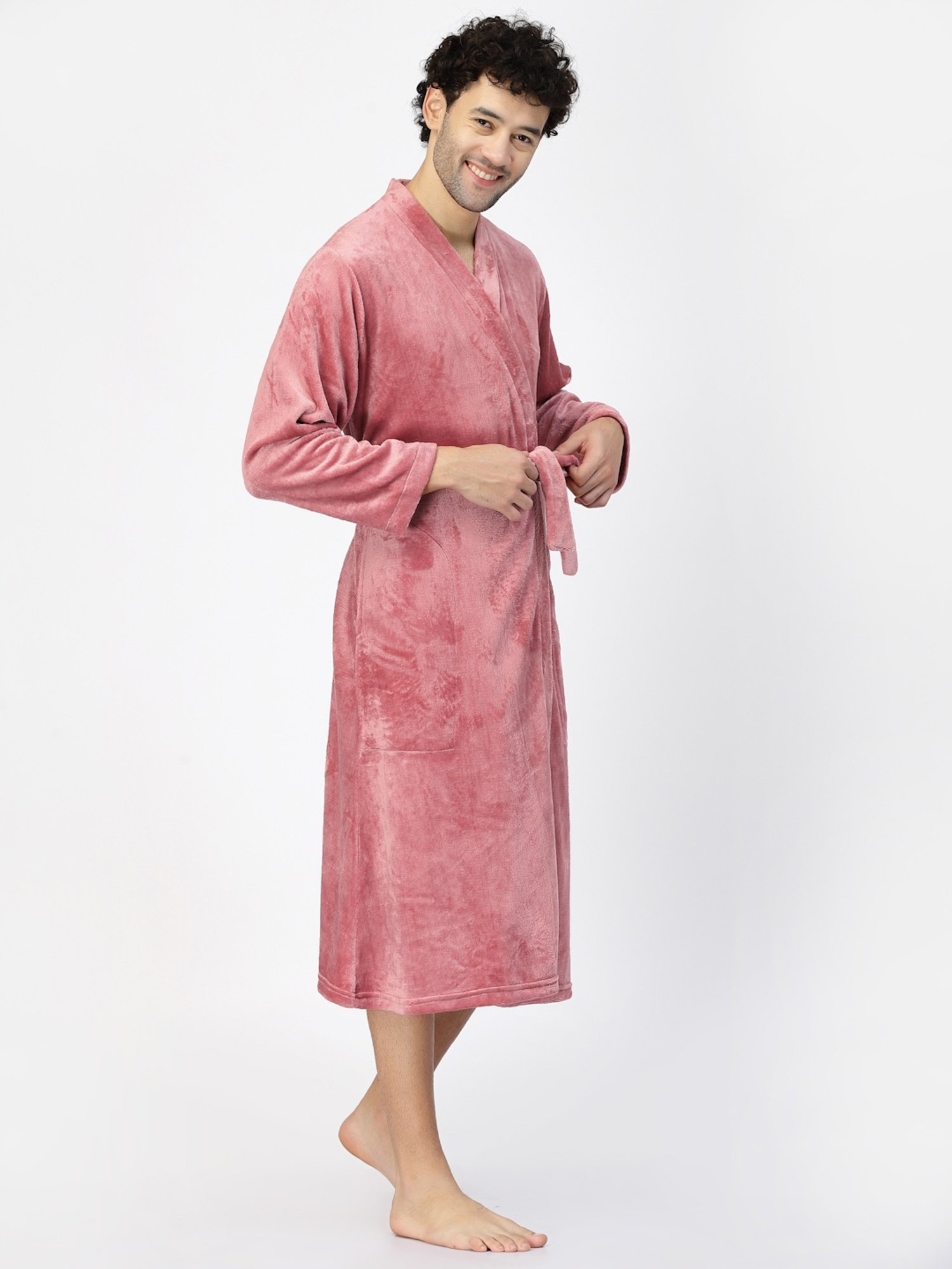 Klotthe Embellished Red 210 GSM Cotton Bath Robe with Belt