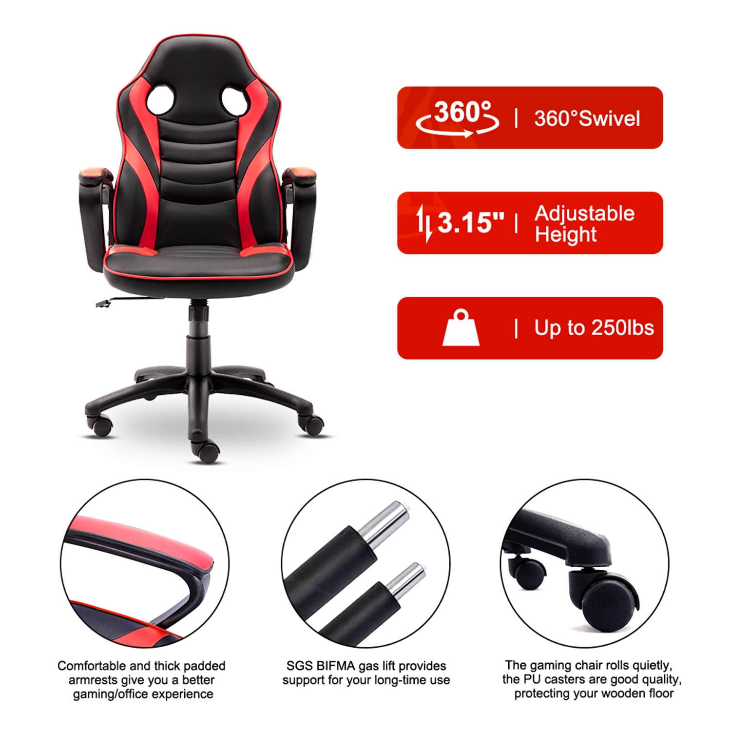 Gaming Chair Ergonomic Leather Recliner Racing Computer Chair High Back Adjustable Swivel Executive office Desk Chair E-Sport Video Game Chair with Lumbar Support