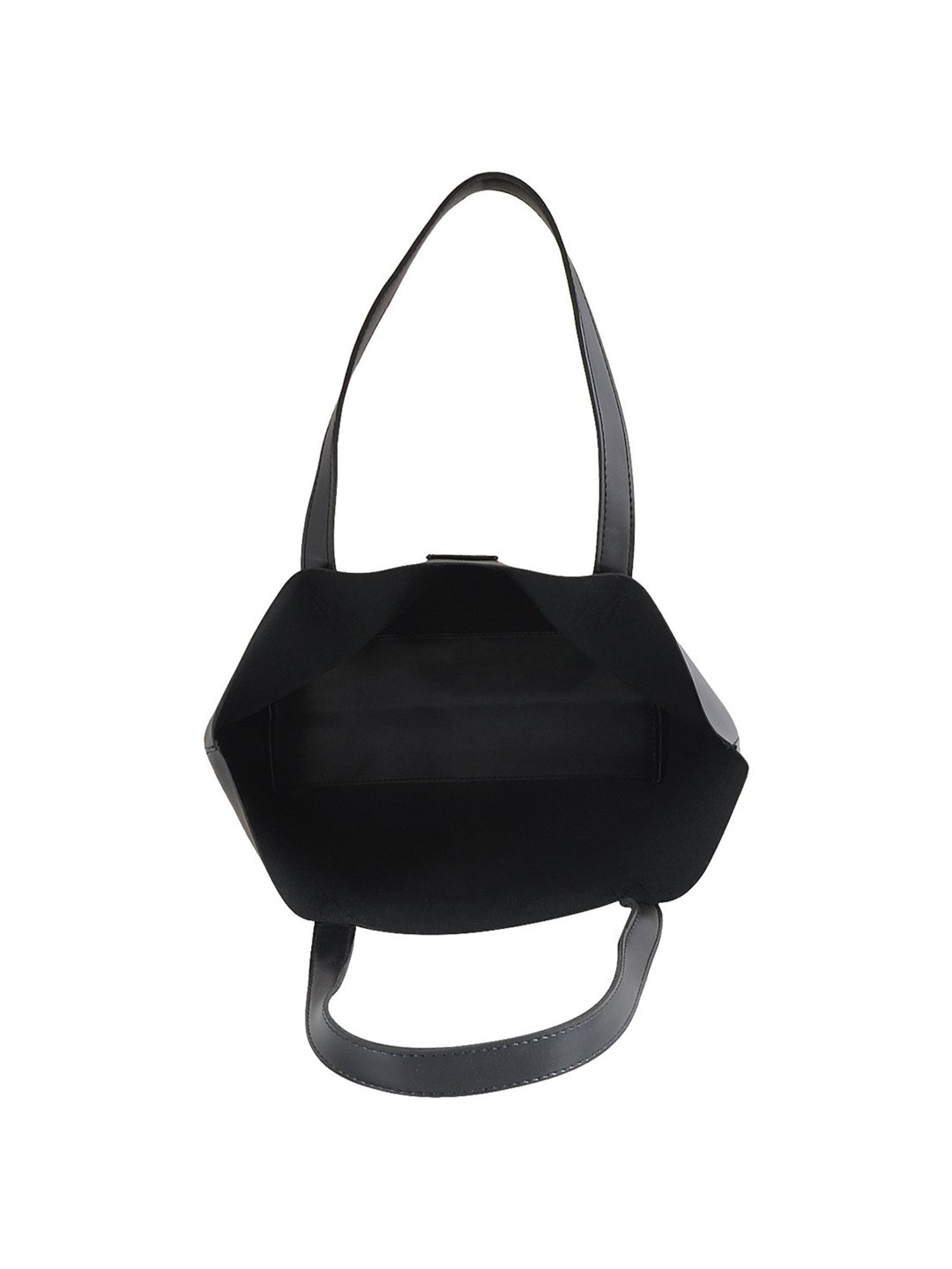 Yelloe Black Solid Large Tote Handbag with Pouch