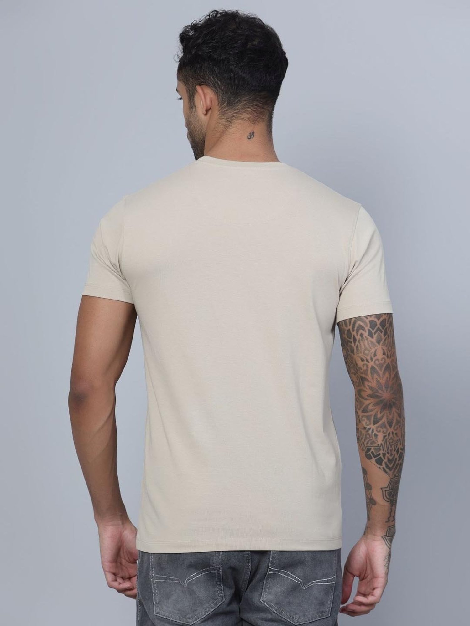 Cantabil Beige Regular Fit Printed T-Shirt