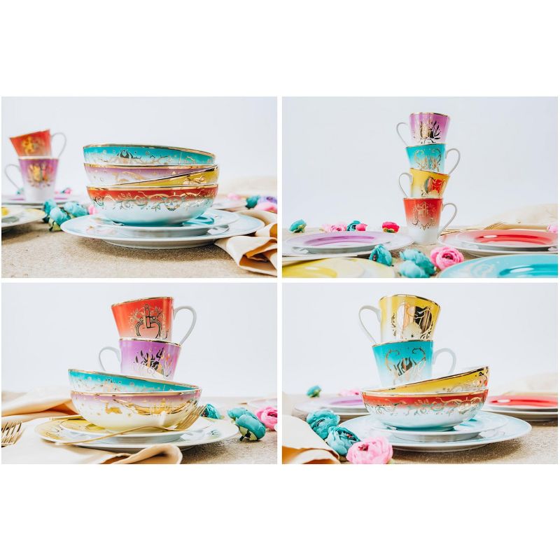 Vremi 16 Piece Multicolor Porcelain Dinnerware Set with 4 Dinner Plates, 4 Dessert Plates, 4 Salad/Soup Bowls, & 4 Coffee/Tea Mugs