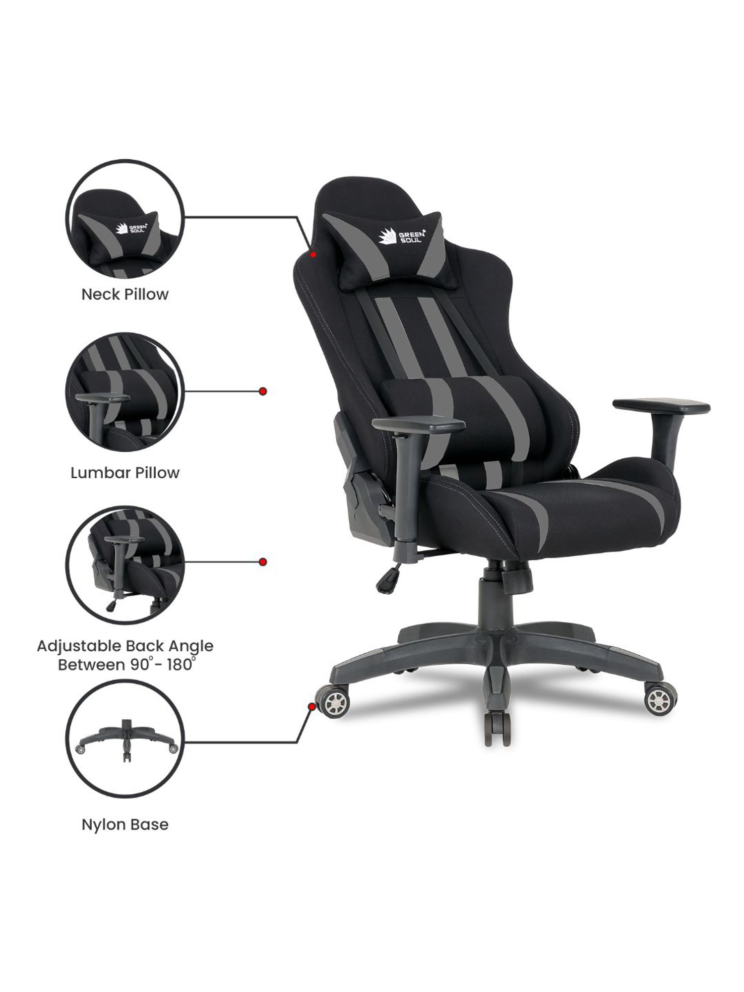 Green Soul Beast Black & Grey PU Leather Gaming Chair