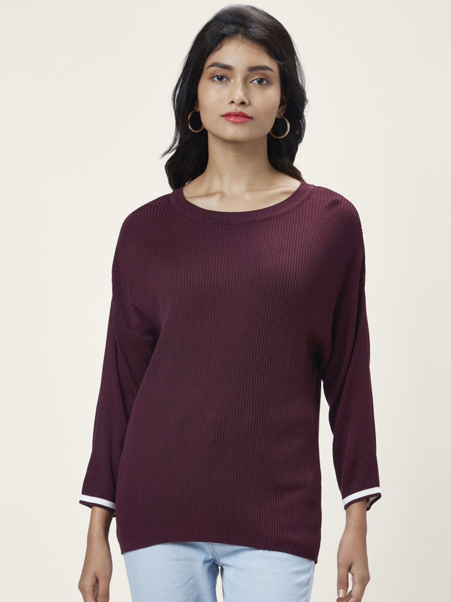Honey by Pantaloons Maroon Self Pattern Sweater