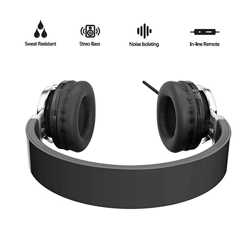 i39 Headphones with Microphone Foldable Lightweight Adjustable On Ear Headsets with 3.5mm Jack for Cellphones Computer MP3/4 Kindle School Dark Black