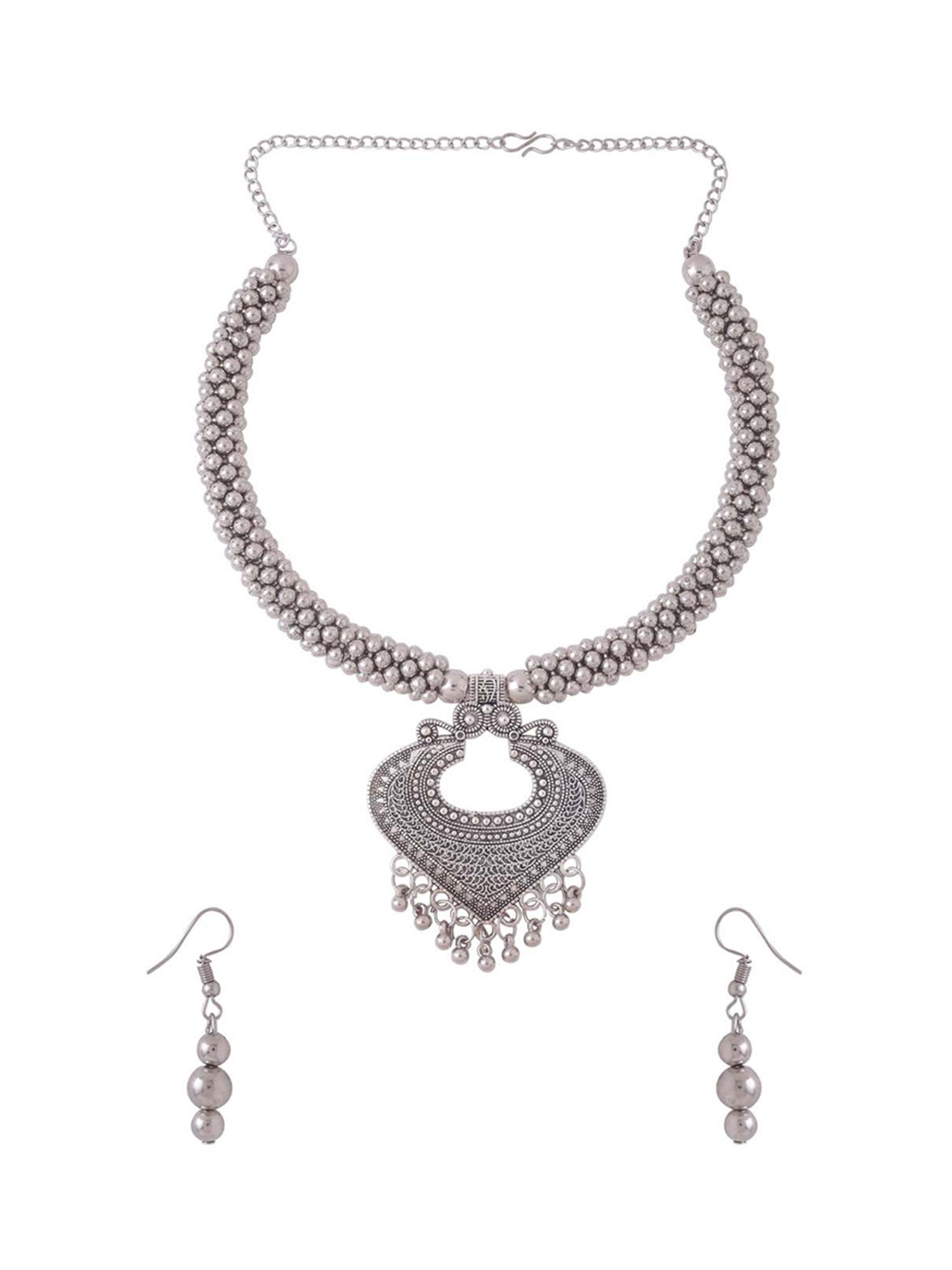 NVR Silver Toned Oxidized jewellery set for Women