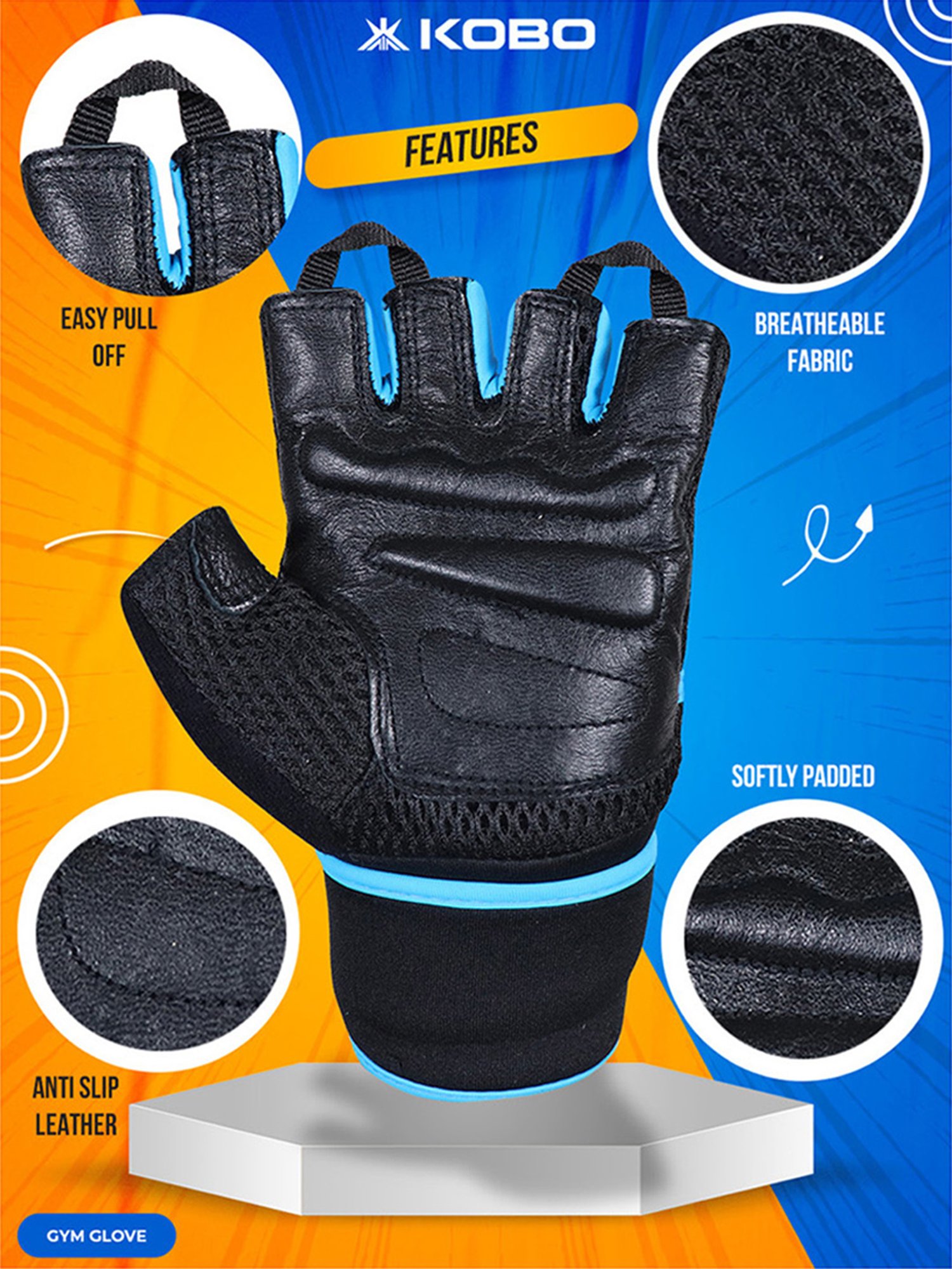 Kobo Weight Lifting Gym Gloves (Black) Size - L