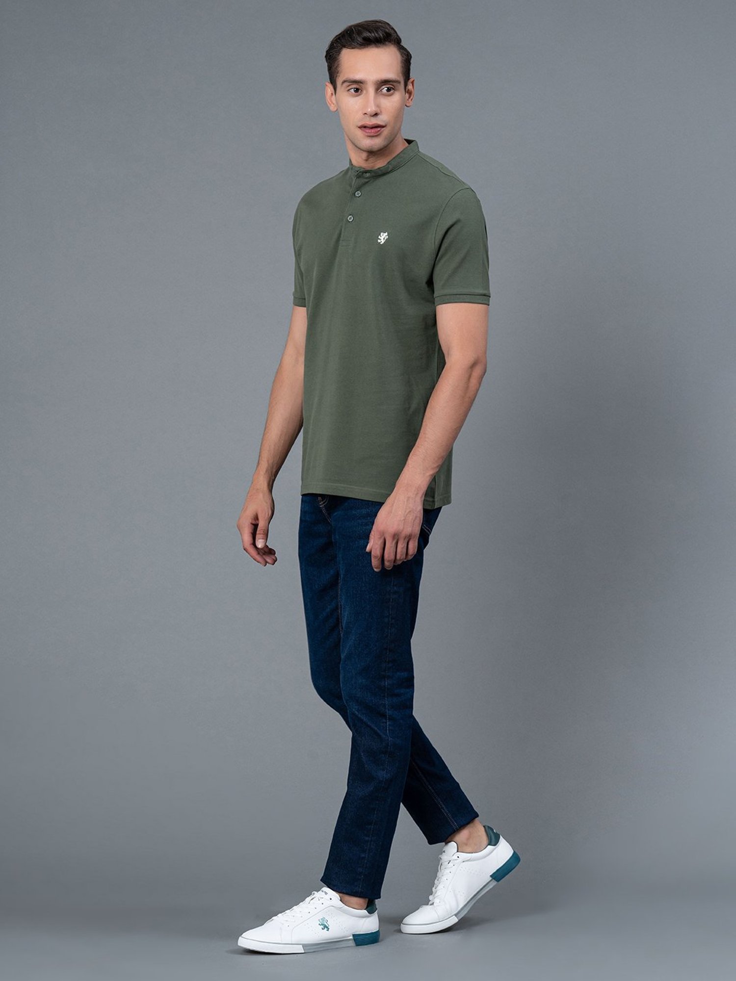 Red Tape Stone Green Regular Fit Cotton T-Shirt