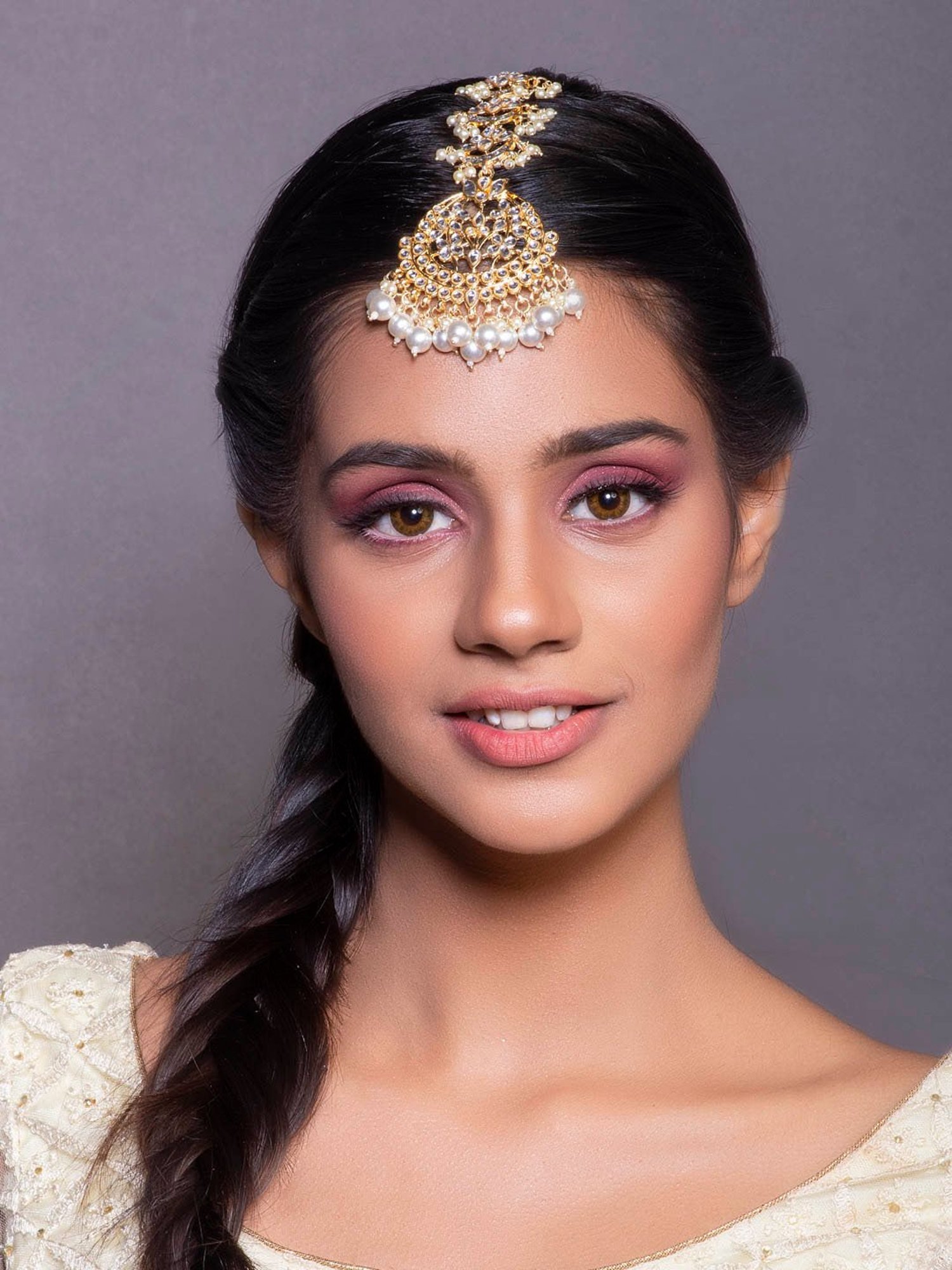 Fida White Pearls Kundan Gold-Plated Crescentl Maang Tikka for Women