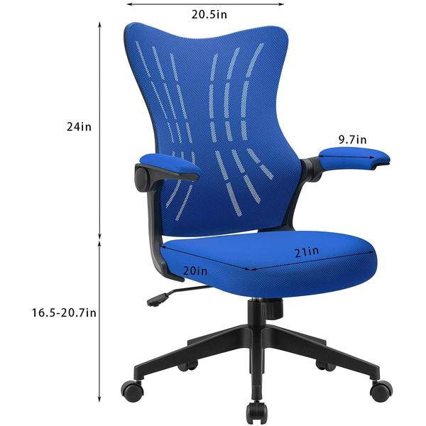 Furmax Office Desk Chair with Flip Up Arms, Mesh Mid Back Computer Chair Swivel Task Chair with Ergonomic Lumbar Support (White)