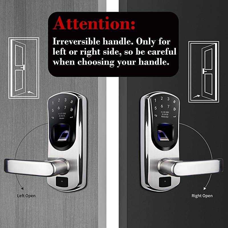 V8 Fingerprint Keyless Entry Smart Door Lock Stainless Steel Touchscreen with Electronic Keypads, Spare Key, Two-Factor Authentication, Biometric Digital Auto-Lock, Right Handle Only