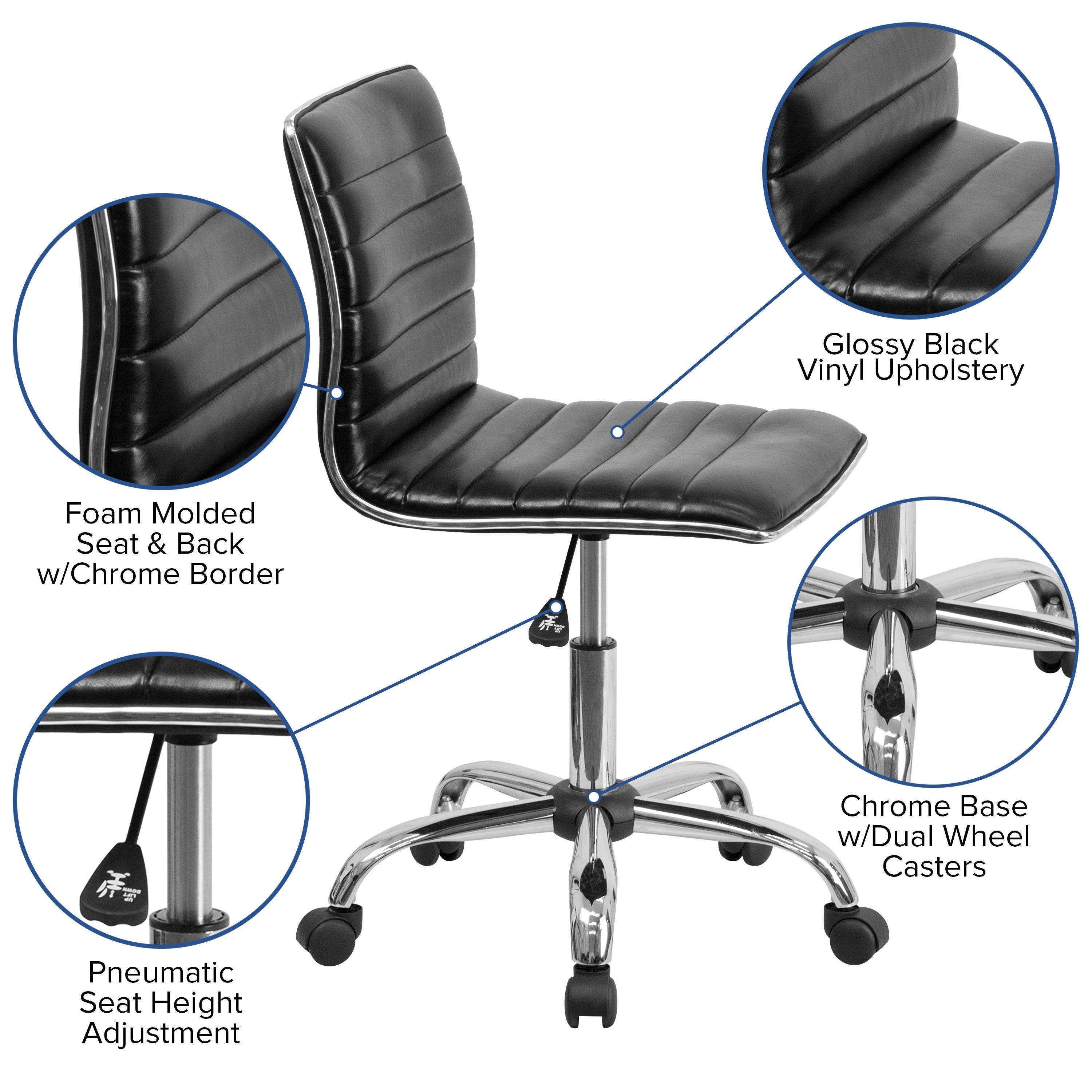 Low Back Designer Armless Black Ribbed Swivel Task Office Chair