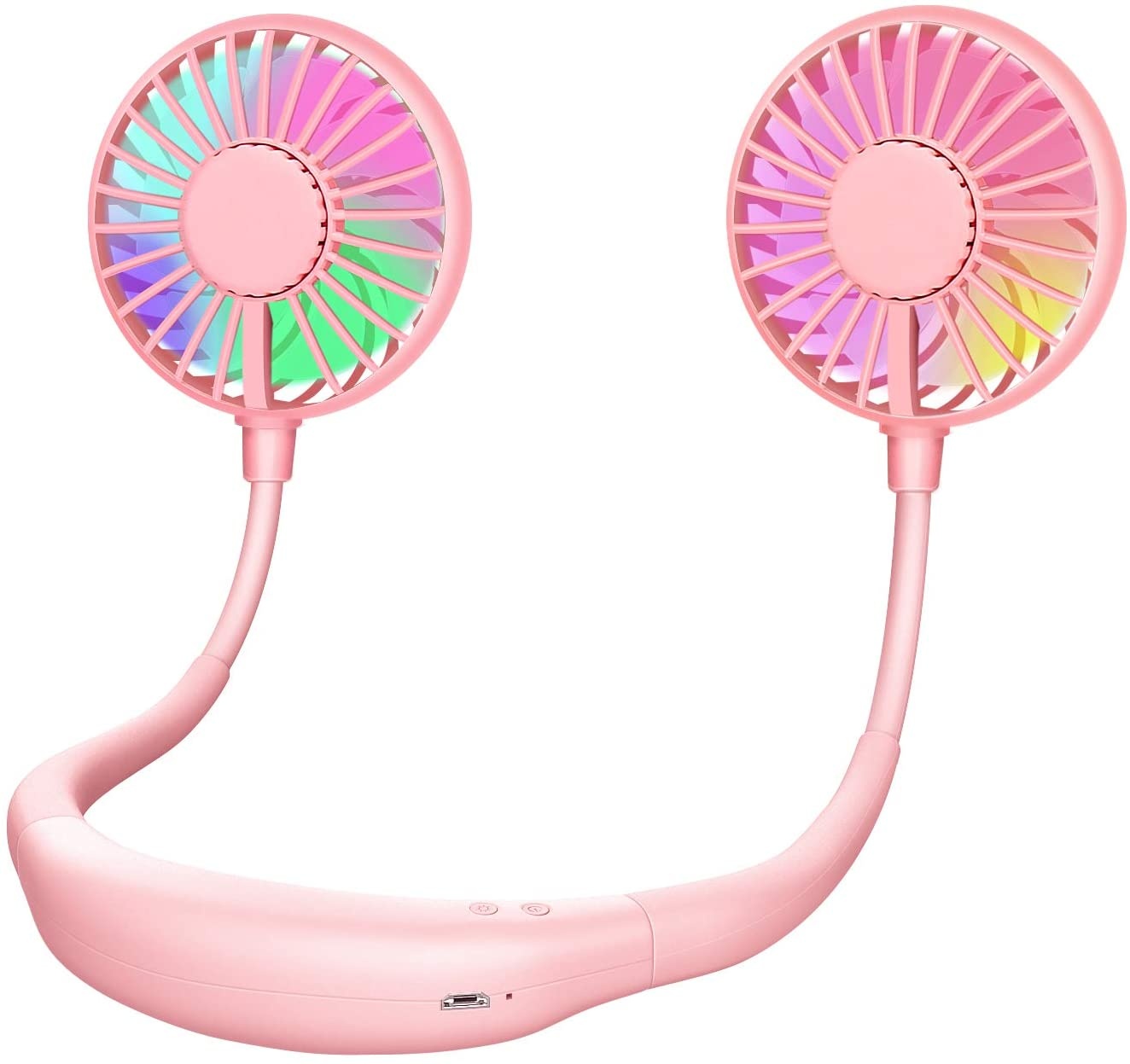 MoKo Portable Personal Fan, Hand Free Small USB Mini Neck Fan with 2000mAh Rechargeable Battery, 2 modes LED Light, 3 Speeds and 360 Degree Adjustment Head for Sports Office Outdoor Travel - Pink