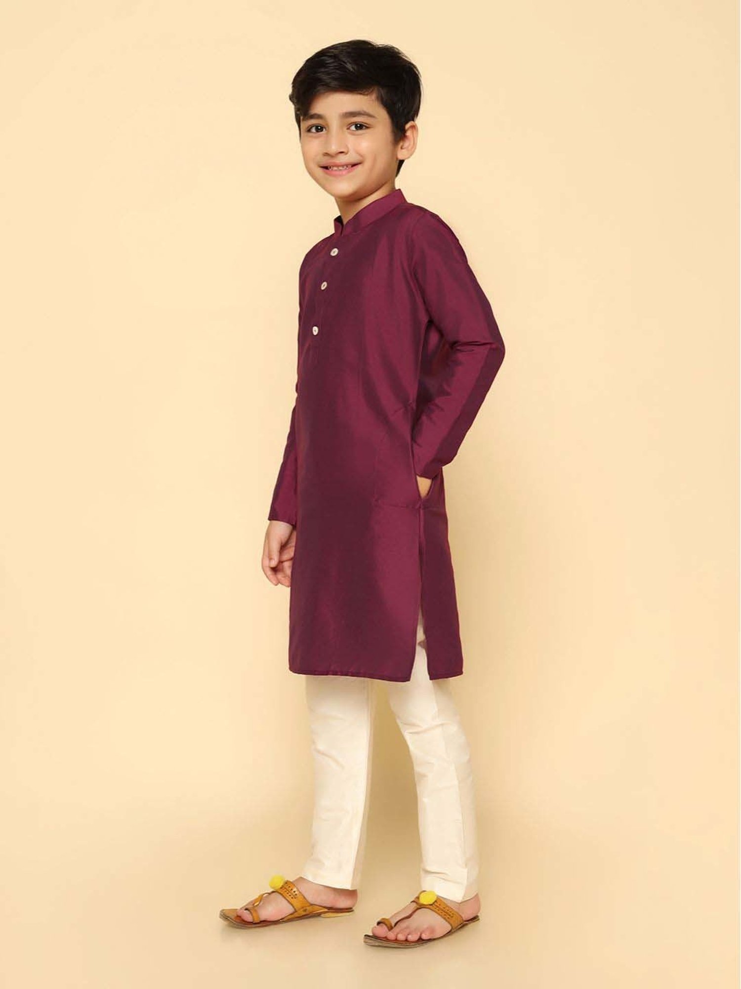 KISAH Kids Purple & White Regular Fit Full Sleeves Kurta Set