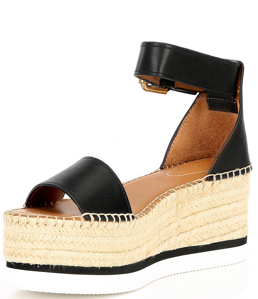 See By Chloe Glyn Leather Espadrille Wedges