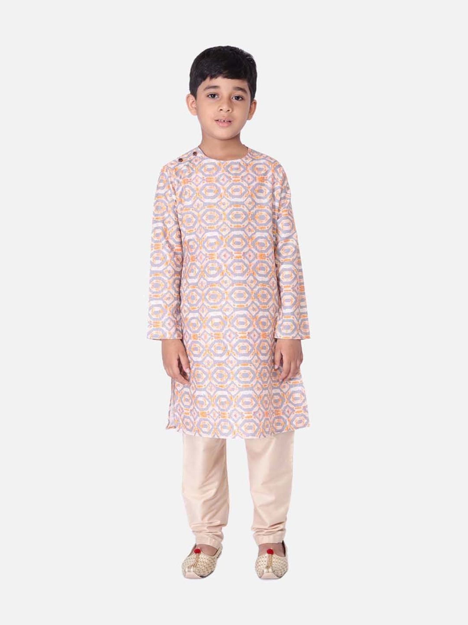 TABARD Kids Grey & Beige Cotton Printed Kurta Set