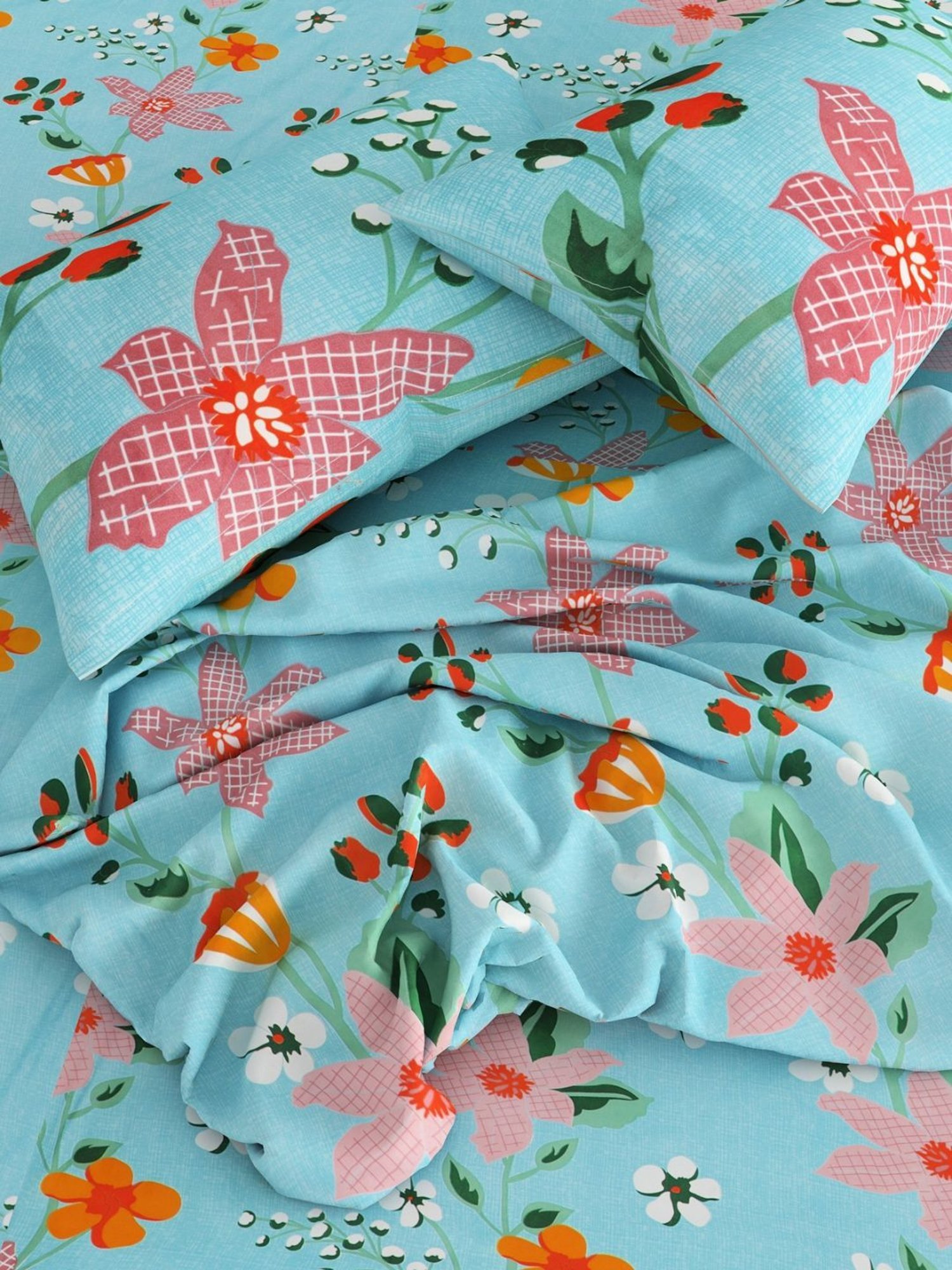 Romee Floral Coffee Brown 144 TC Cotton Queen Sized Bed Sheet with 2 Pillow Covers