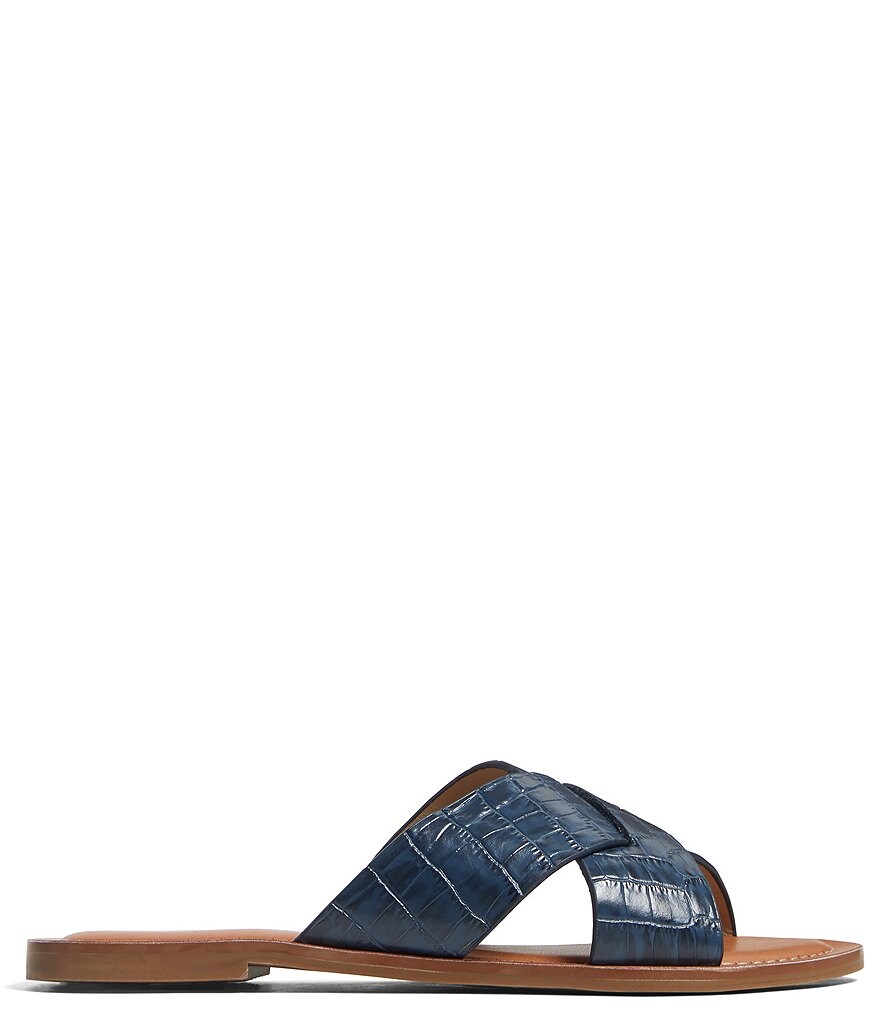 Jack Rogers Sloane Slotted X Band Croco Print Leather Slides