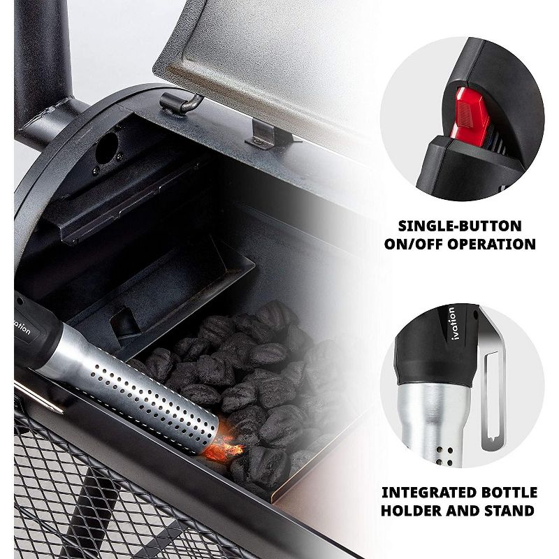 Ivation Electric Charcoal Starter with Built-in air Blower, Fast 60-Second Charcoal Lighter, Quickly & Easily Ignite BBQ Smoker Grill Without Lighter Fluid or Matches