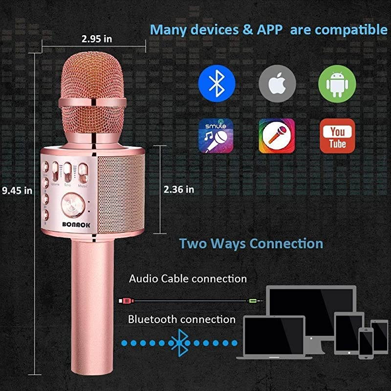 Bluetooth Karaoke Wireless Microphone3in1 Portable Handheld Karaoke Mic Speaker Machine Christmas Birthday Home Party for AndroidiPhonePC or All Smartphone