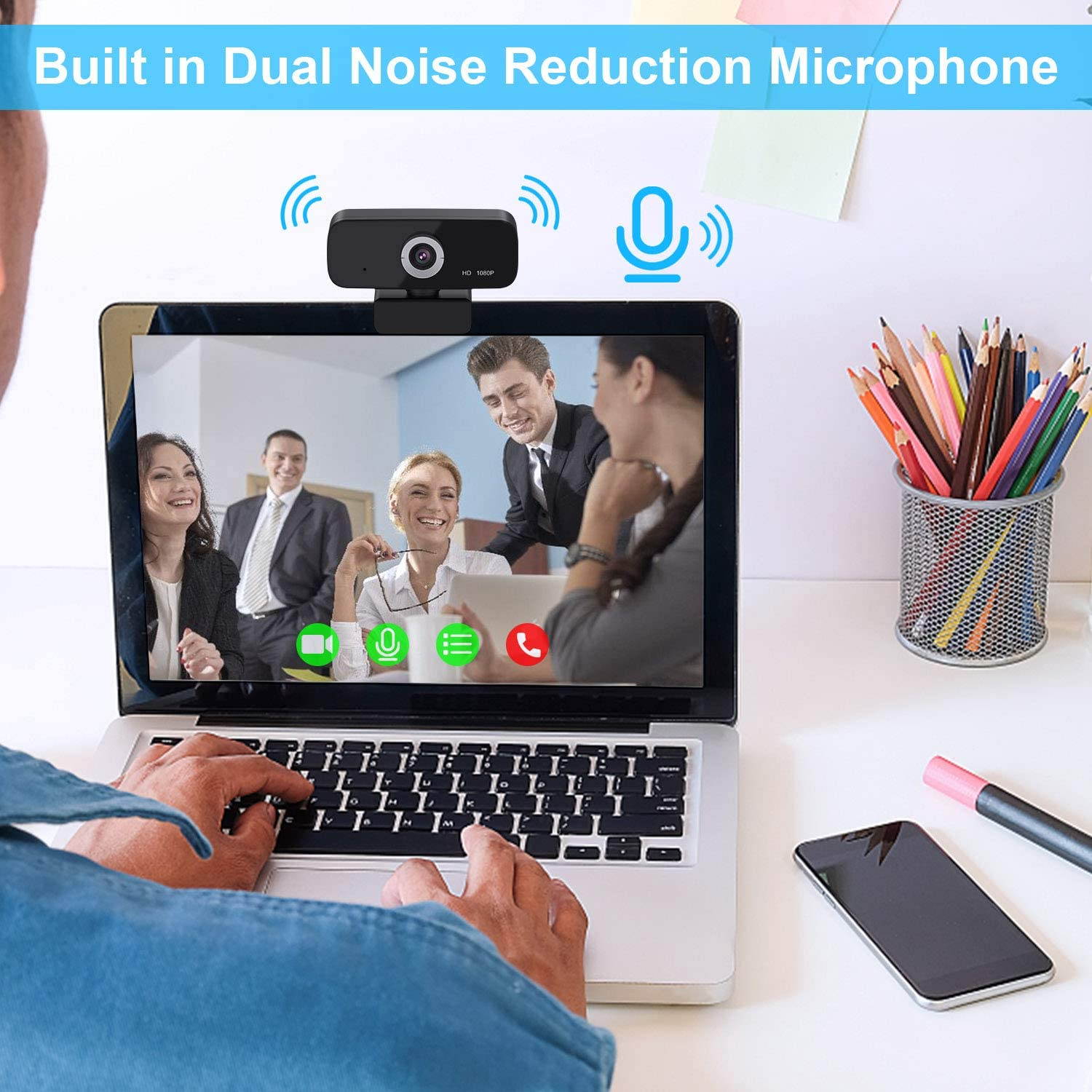 1080P Webcam with Microphone, Streaming Webcam Camera USB Plug and Play Compatible with Desktop Laptop MacBook for Video Calling Recording Conferencing Webcams