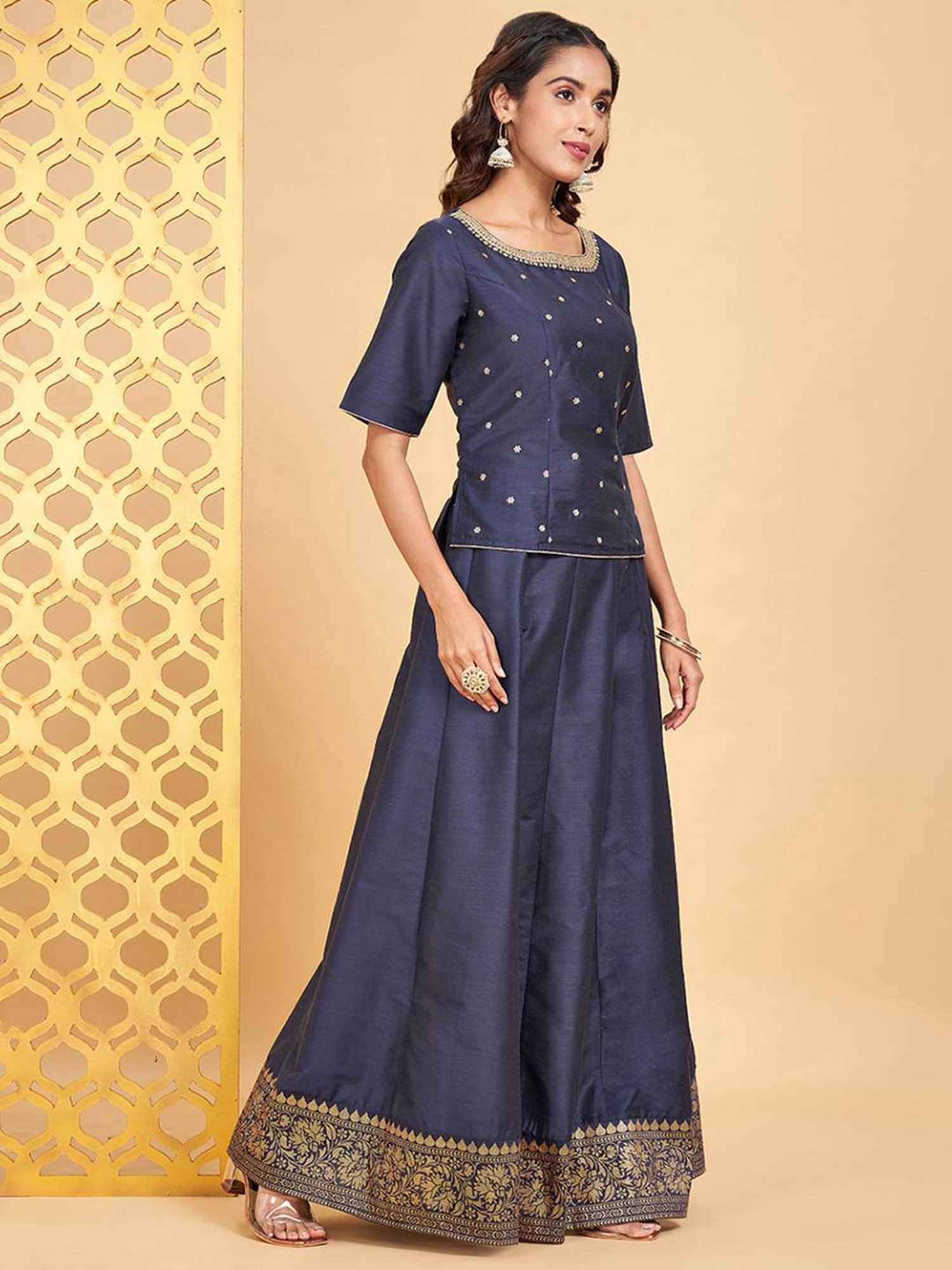 Rangmanch by Pantaloons Blue Embroidered Lehenga Choli Set With Dupatta