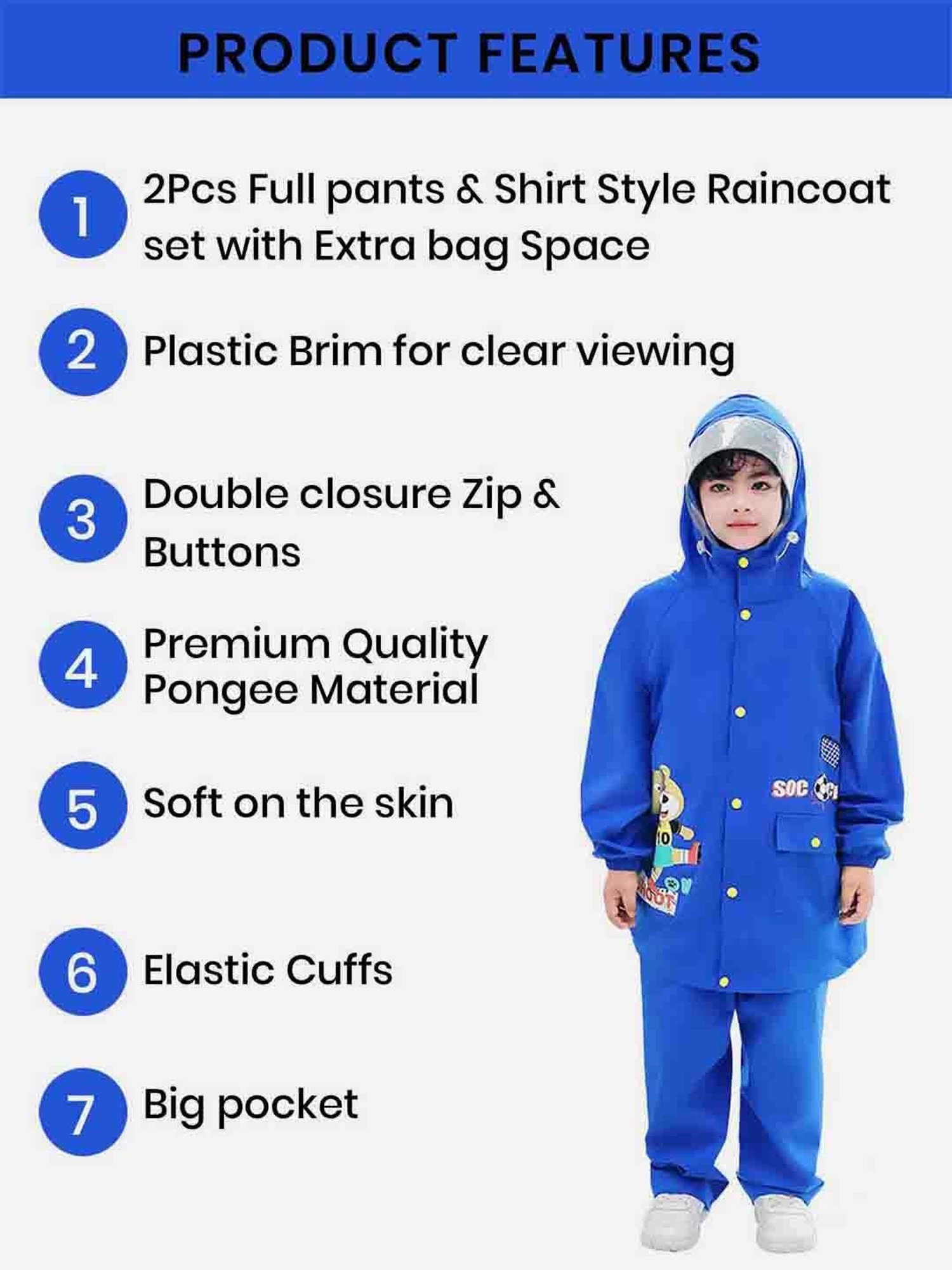 Little Surprise Box Kids Blue Printed Full Sleeves Raincoat