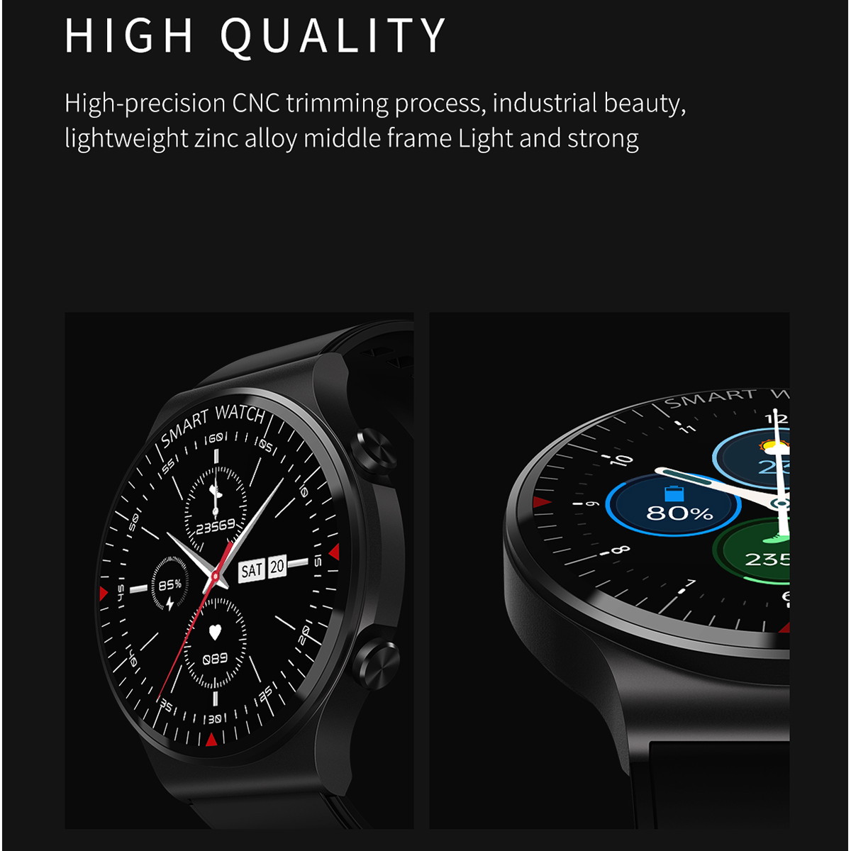 Smart Watch 1.28 inch AMOLED Touchscreen SmartWatch, Sport GPS 14 Days Battery Life, Heart Rate Tracker, Blood Oxygen Monitor Waterproof Bluetooth Calls for Android, Black