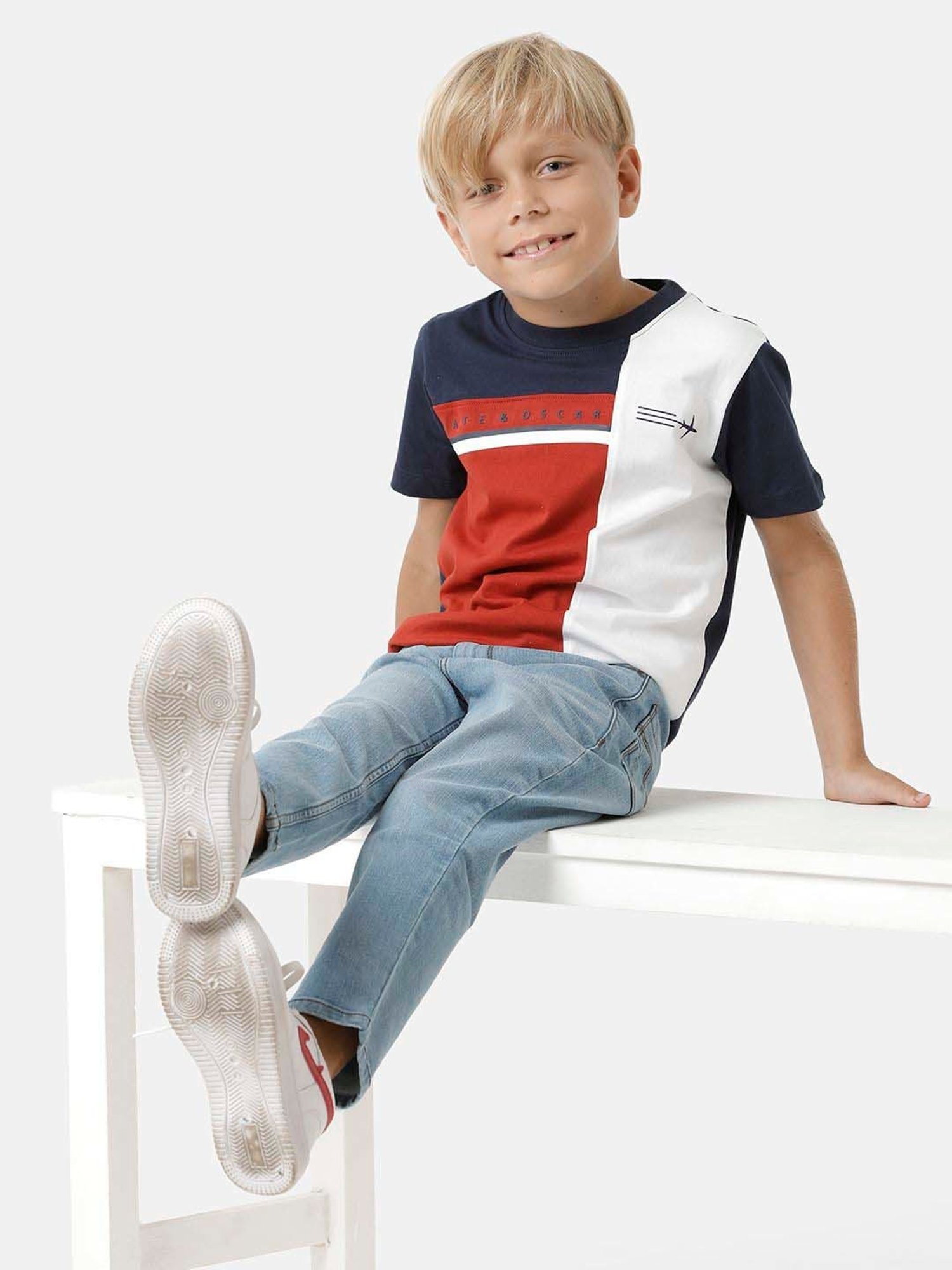 Kate & Oscar Kids Multicolor Cotton Color Block T-Shirt