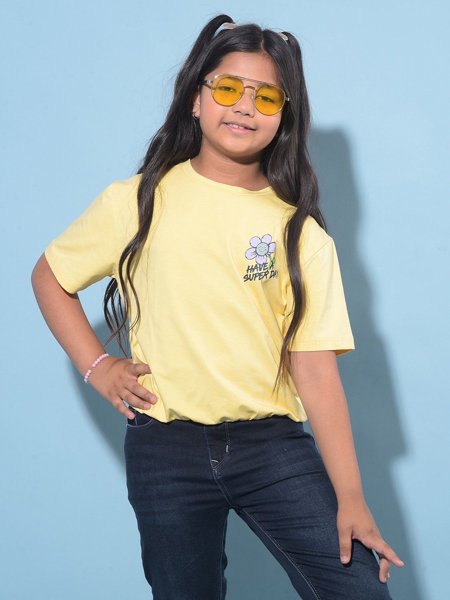 Crimsoune Club Kids Yellow Floral Print T-Shirt