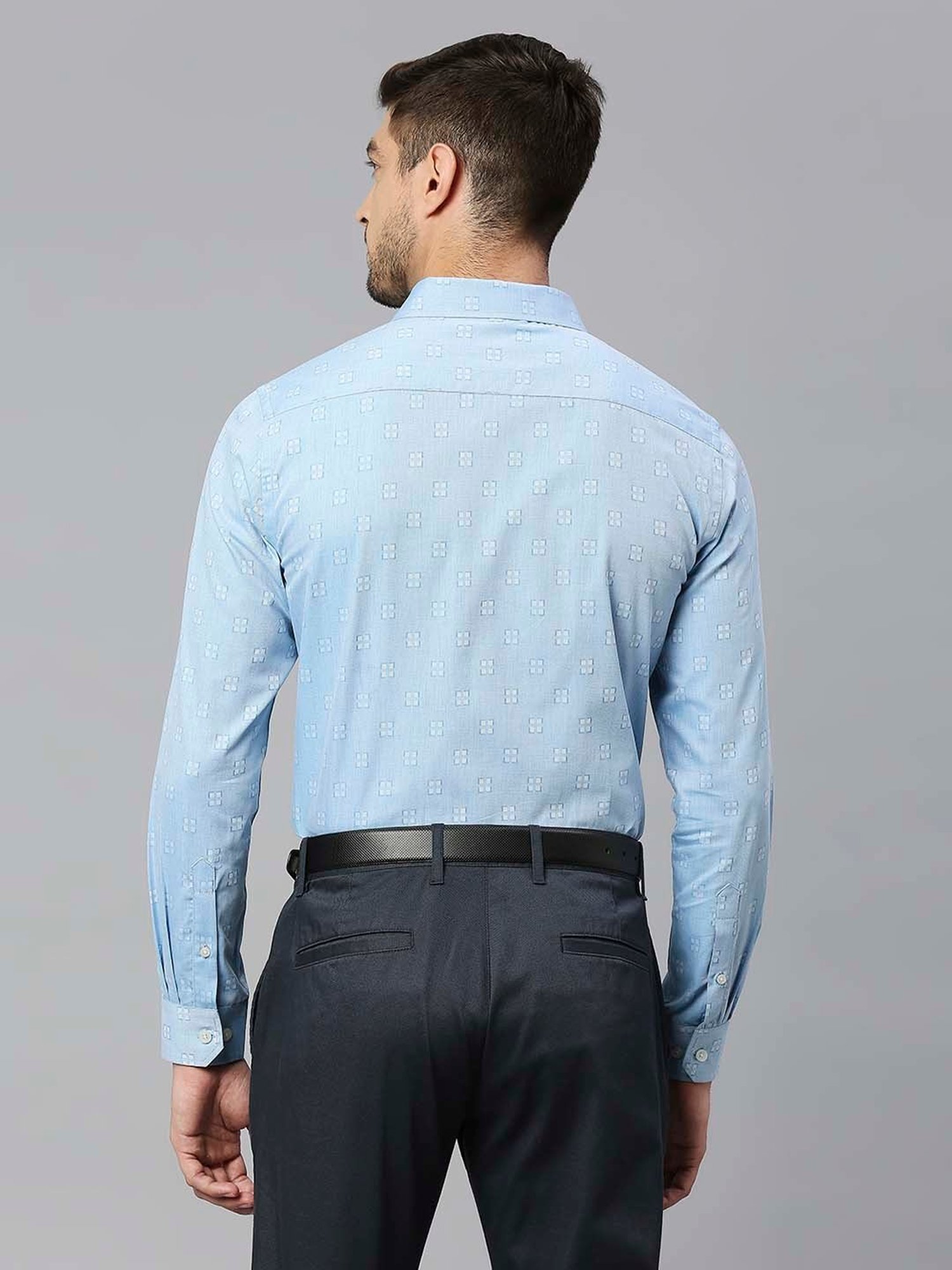 Thomas Scott Cadet Blue Slim Fit Self Design Cotton Shirt