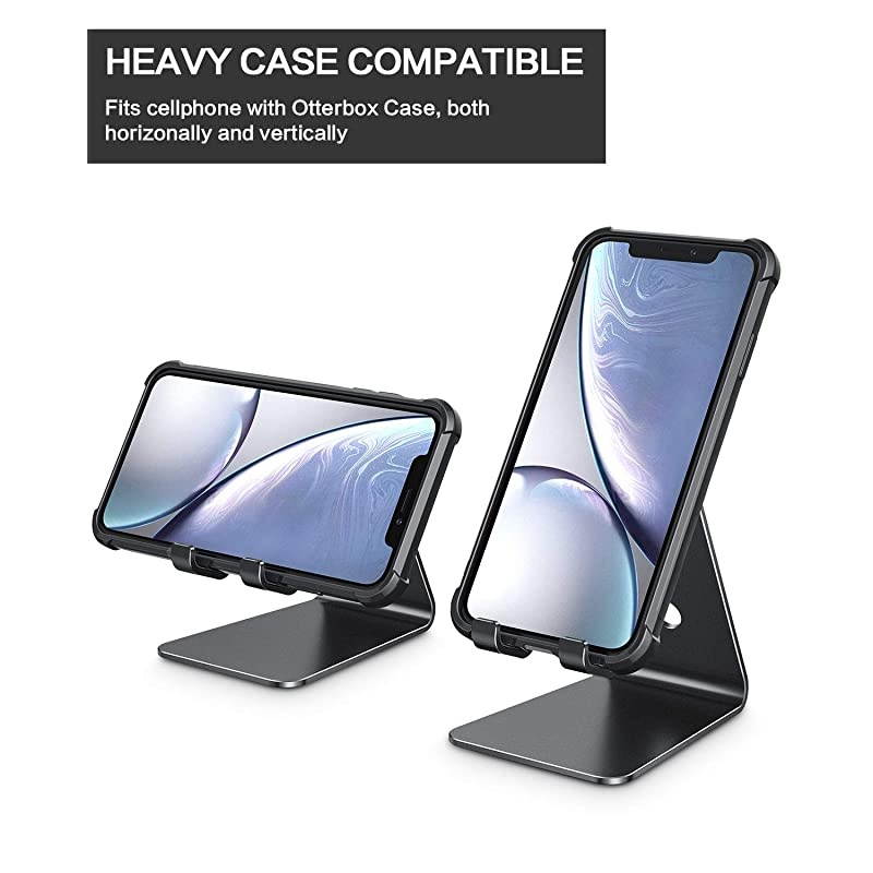 Adjustable Cell Phone Stand  C2 Aluminum Desktop Phone Holder Dock Compatible with iPhone 11 Pro Max Xs XR 8 Plus 7 6 Samsung Galaxy Google Pixel Android Phones Black