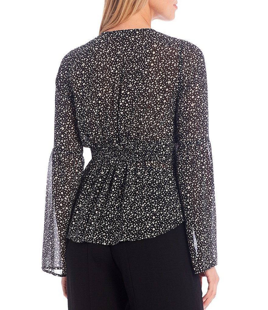 Sugarlips Polka Dot Tie-Front V-Neck Bell Sleeve Babydoll Top