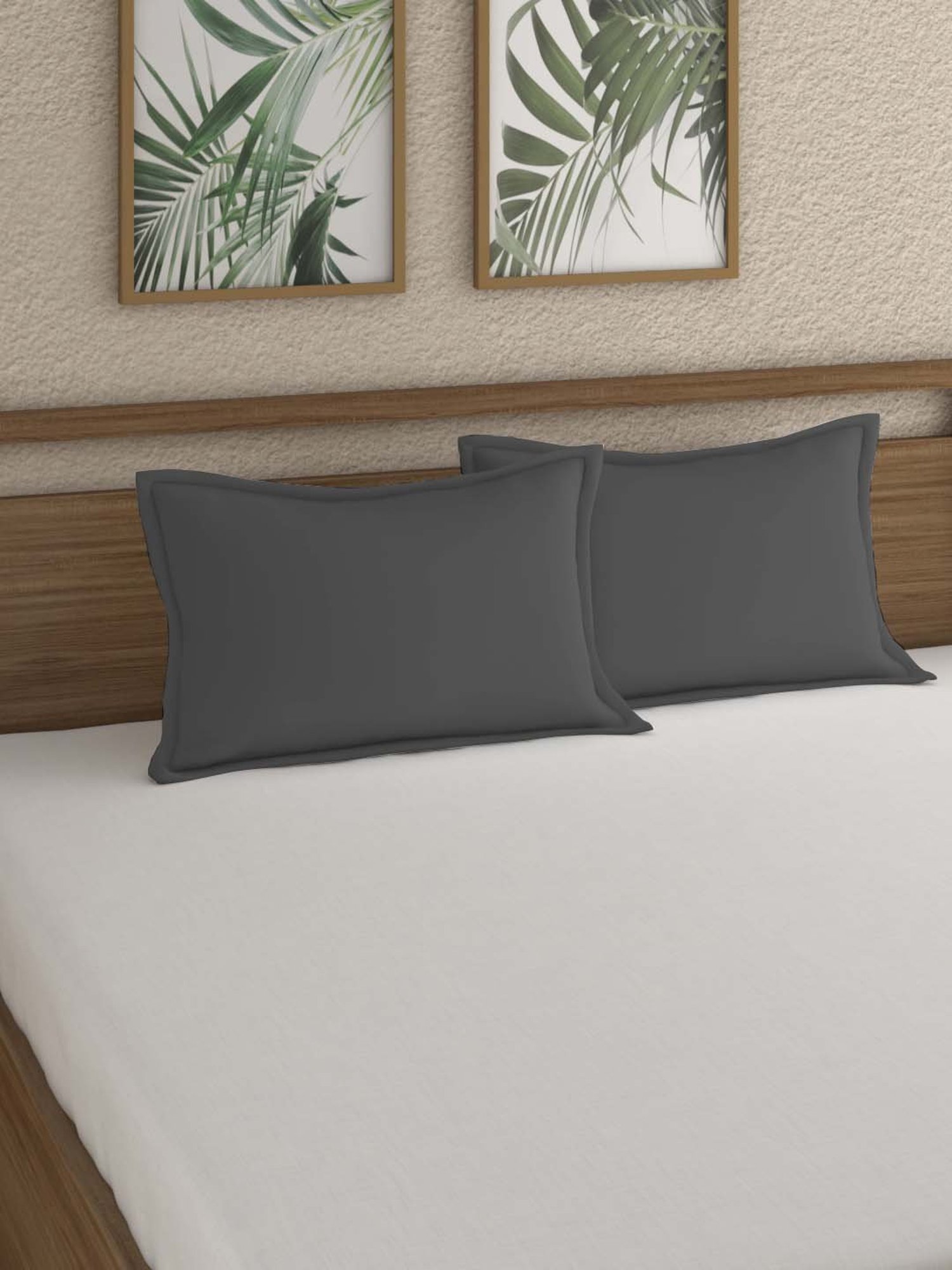 Pizuna 100% Cotton 400 TC Pillow Cover, Standard, Dark Grey, 2 Pieces