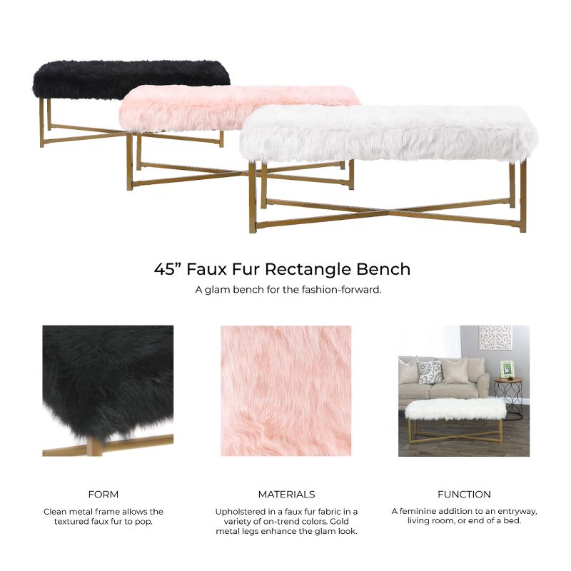Faux Fur Rectangle Bench White - HomePop