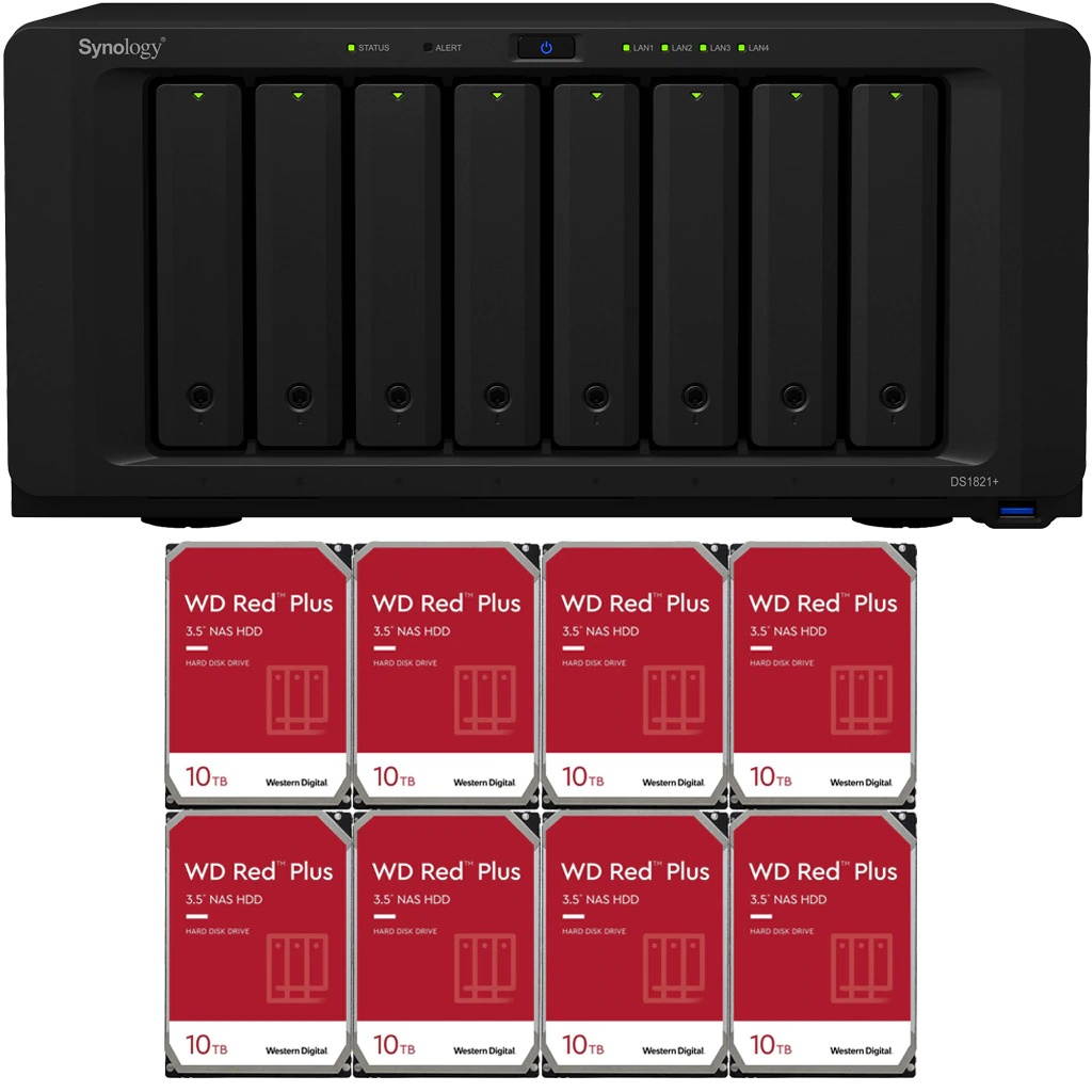 Synology DS1821+ DiskStation with 8GB RAM and 32TB (8 x 4TB) of Western Digital RED Plus NAS Drives Fully Assembled and Tested By CustomTechSales