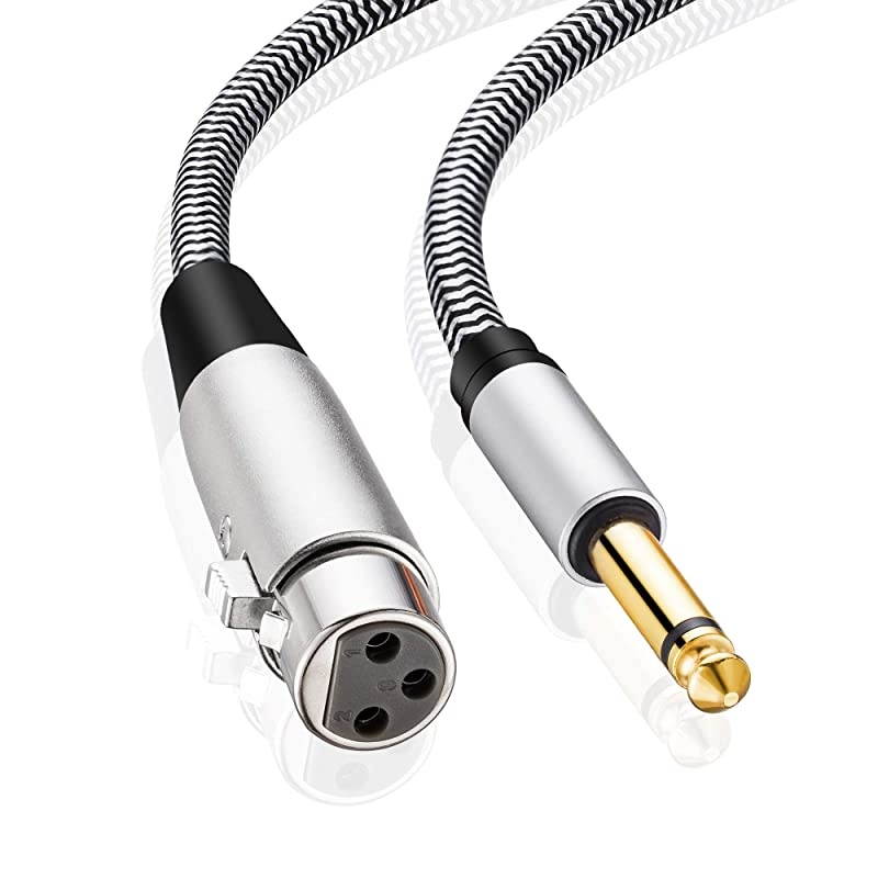 XLR to 1/4 Microphone Cable 20Feet,  1/4 to XLR Nylon Braided 1/6 to XLR Female Cable, TS to XLR Cord for Microphone and Audio Equipment