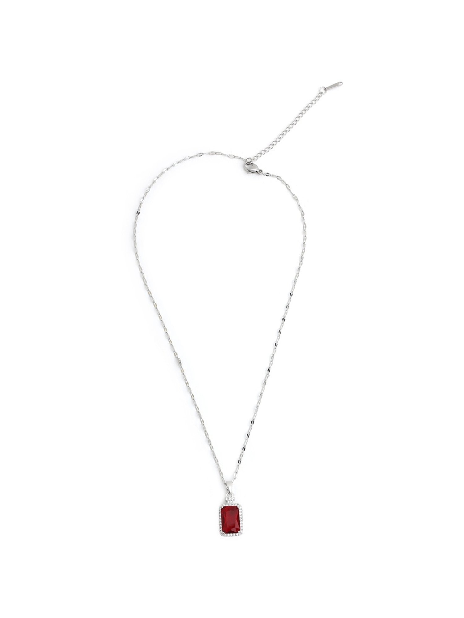 Prita by Priyaasi Red Solitaire Long Link Silver-Plated Necklace