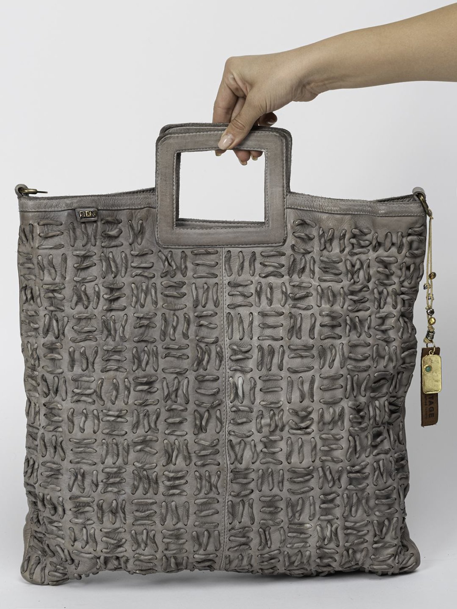 Art N Vintage Esther Grey Leather Textured Large Handbag