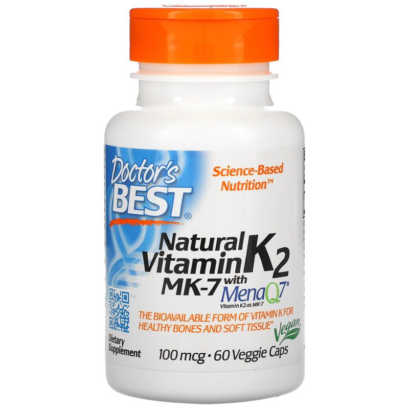 Doctor's Best Natural Vitamin K2 MK-7 with MenaQ7, 100 mcg, 60 Veggie Caps, Dietary Supplements