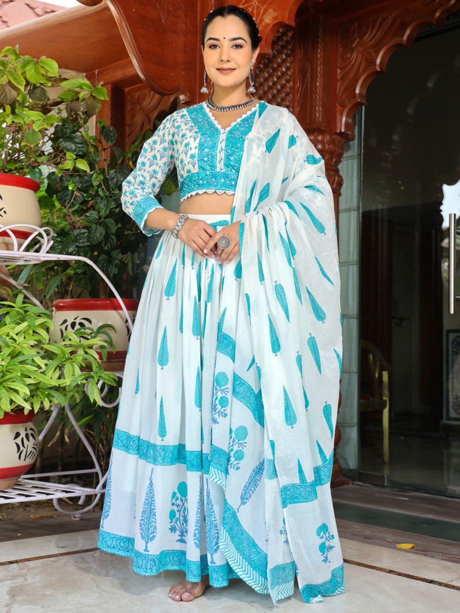 studiorasa Purple Hand Block Print Lehenga Set