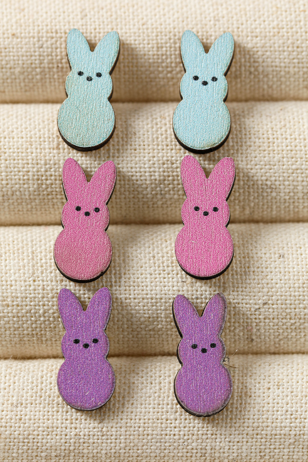 White Easter Bunny Doll Shape Wooden Stud Earrings
