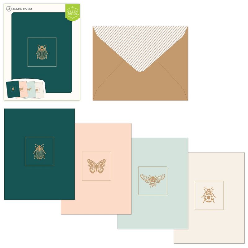16ct Assorted Blank Note Cards Bugs