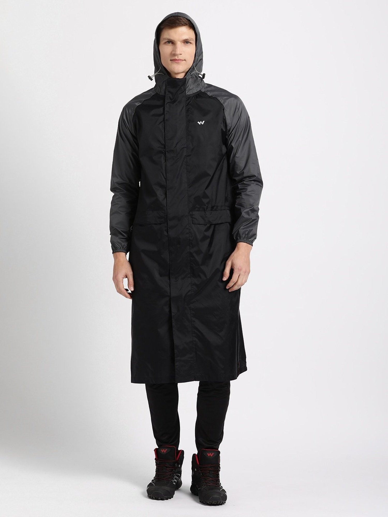 Wildcraft Black & Dark Grey Regular Fit Colour Block Rainwear Jacket