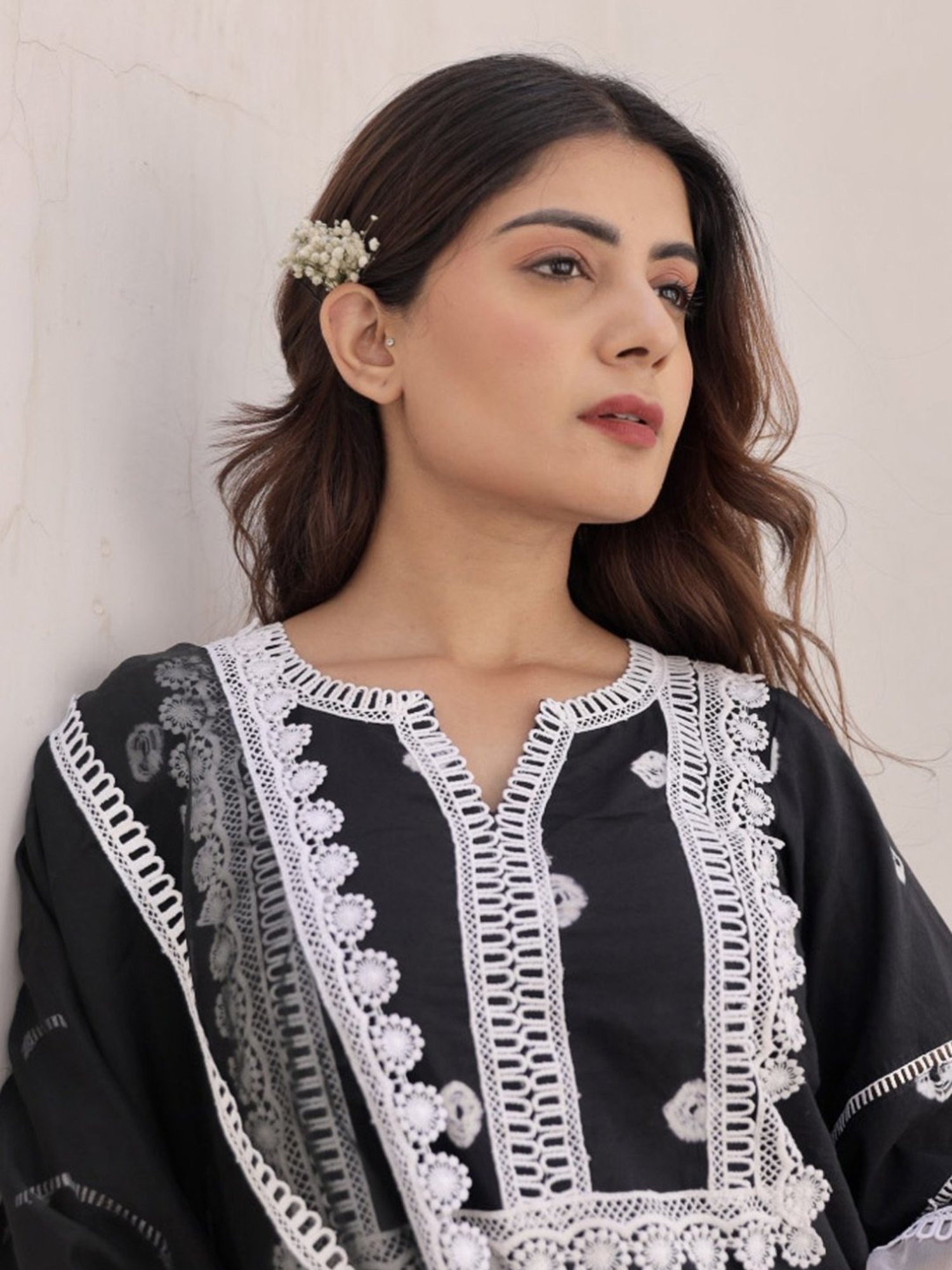 Asrumo Black Sukoon Summer Tie And Dye Cotton Straight Kurta with Palazzo and Dupatta