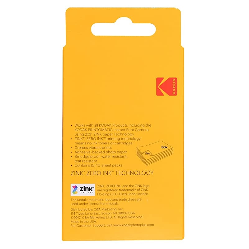 Kodak 2quotx3quot Premium  Photo Paper 50 Sheets Compatible with Kodak Smile Kodak Step PRINTOMATIC